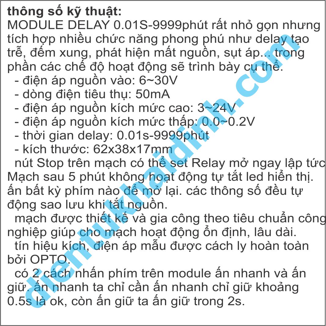 MODULE DELAY 0.01S-9999 PHÚT LED HIỂN THỊ, 4 PHÍM NHẬP, dùng RELAY làm mạch sạc acquy kde4904