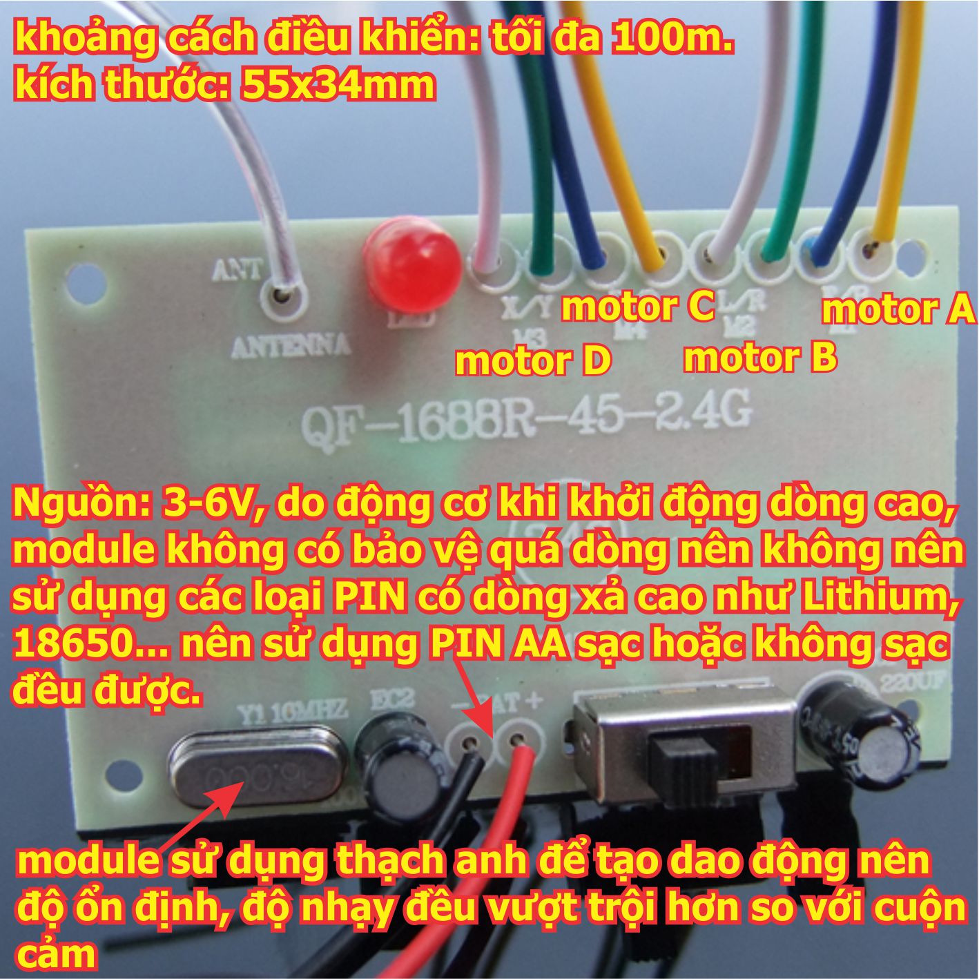 Bộ tay phát và mạch thu chế tạo xe, tàu... điều khiển từ xa 4 động cơ 2A 24Ghz, màu cam/đen kde4965