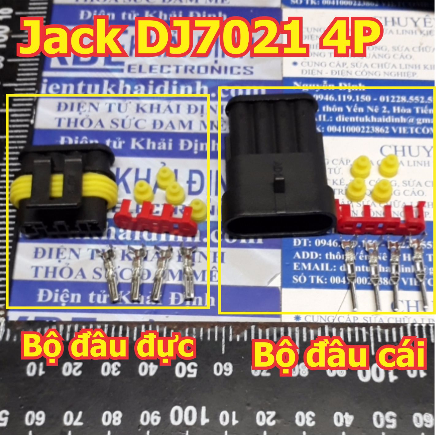 Bộ RỜI ĐẦU NHỰA ĐỰC CÁI, LÕI SẮT ĐỰC CÁI ĐẦU NỐI, HEADER DJ7041 4P, JACK CHỐNG NƯỚC kde5025