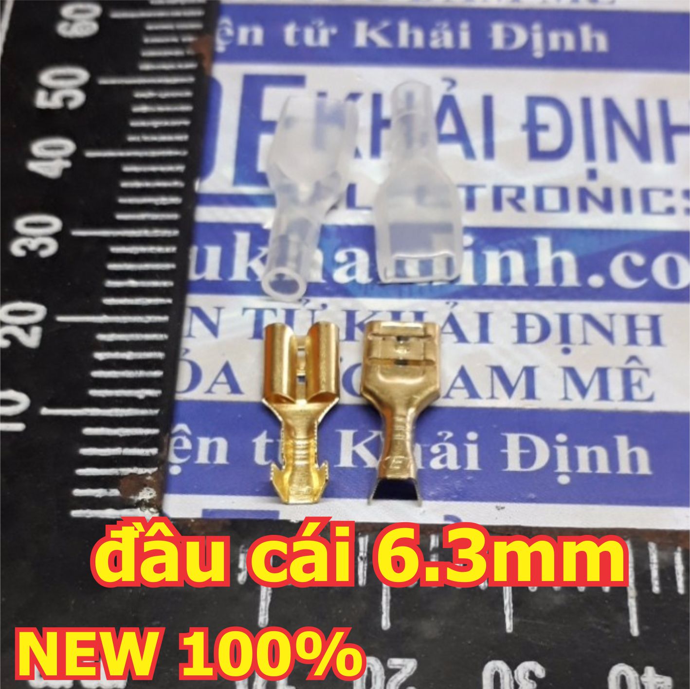 Đầu lõi đồng header, jack oto, đầu cái / đực cos 6.3mm, bấm dây 0.75-1.5mm, vỏ nhựa trong kde5153