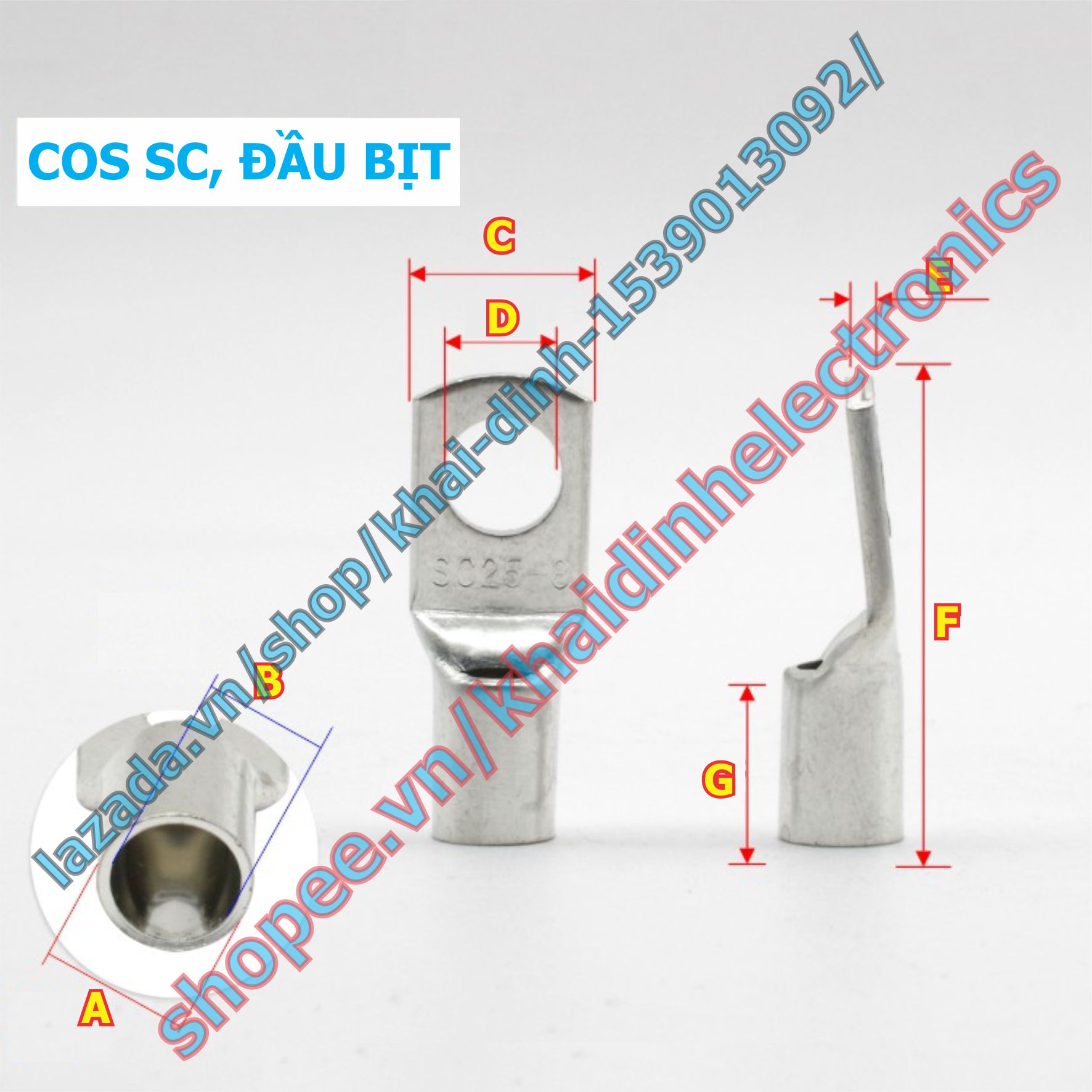 Đầu COS SC trần, bịt đầu, bằng đồng mạ si chống oxi hóa SC95 kde5197
