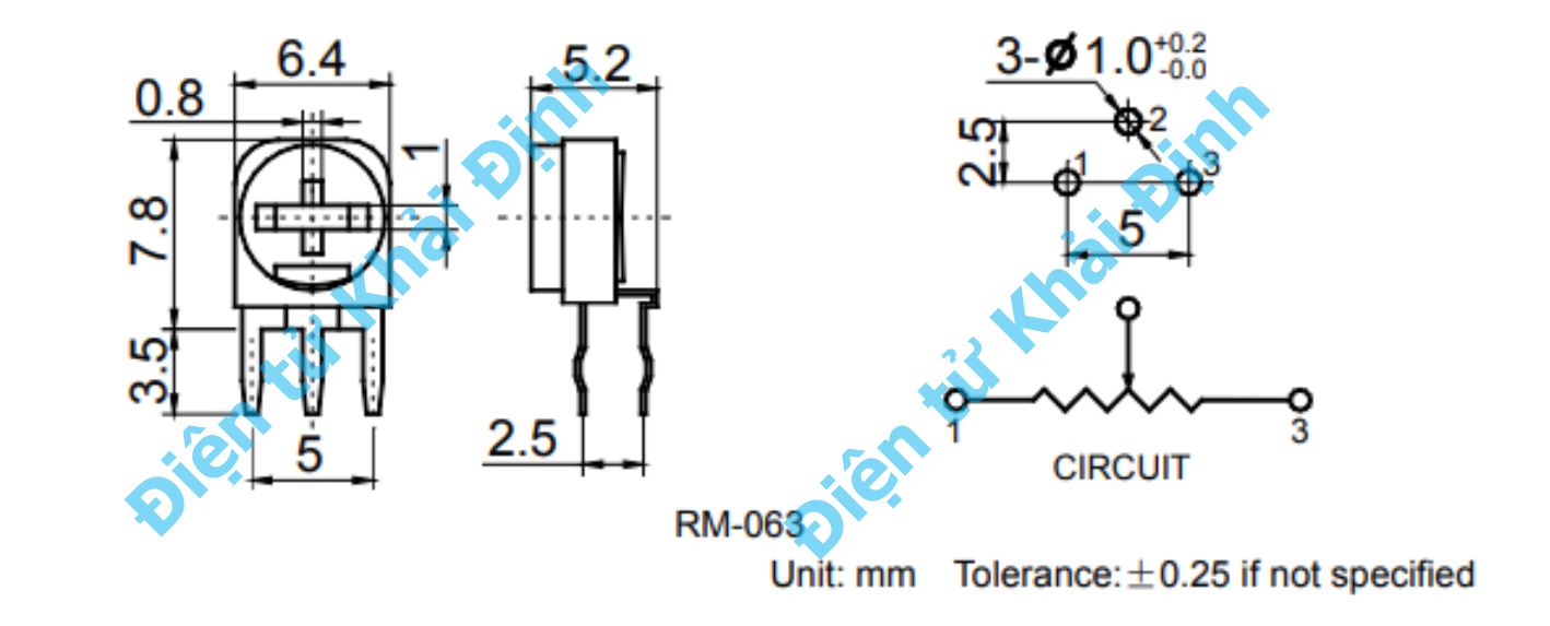 biến trở chiết áp tròn nằm màu trắng, xanh dương RM065 WH06-2 VR 101 ~ 105 100 Ohm ~ 1M Ohm kde5212