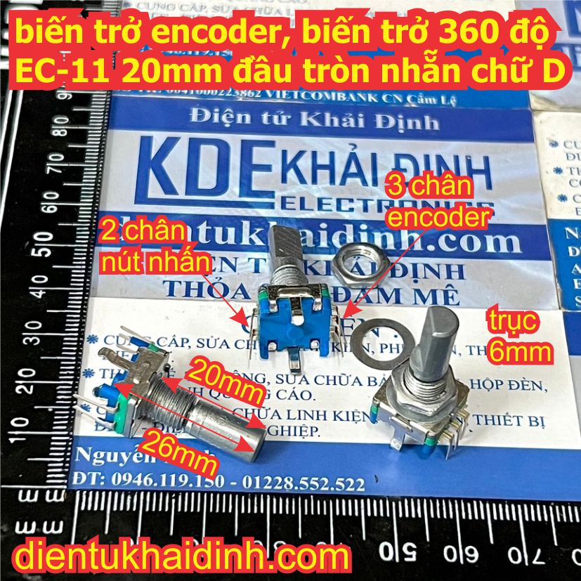 biến trở encoder, biến trở 360 độ EC-11, loại 20mm, đầu tròn nhẵn, chữ D kde5221