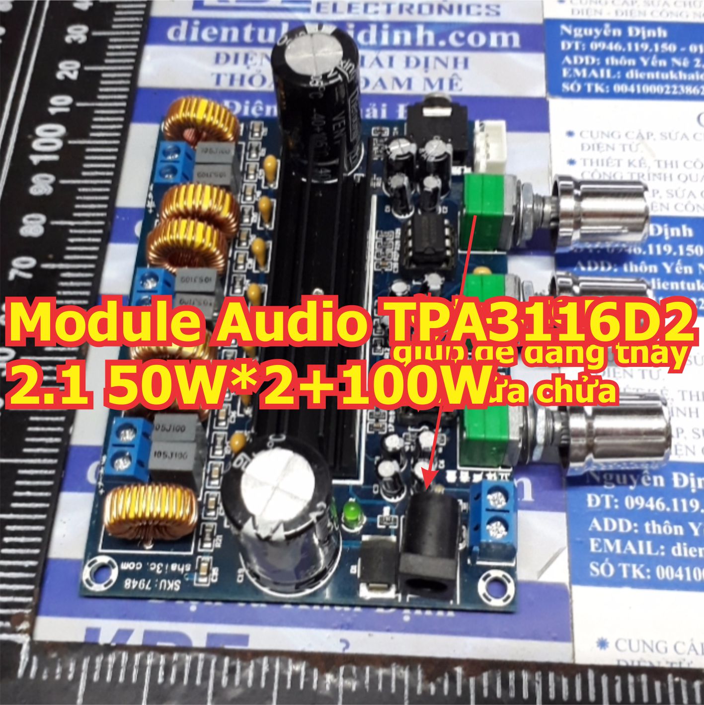 Module khuếch đại Audio 2.1 2x50W+100W TPA3116D2 class D, Bass riêng kde5236