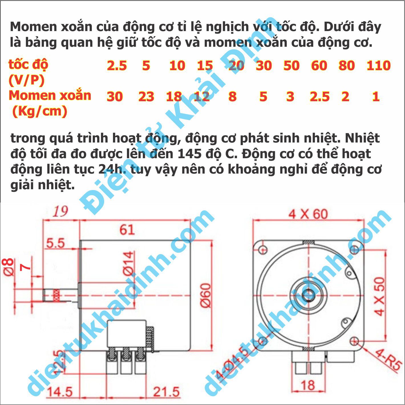 ĐỘNG CƠ GIẢM TỐC 220VAC 50KTYZ TRỤC 7MM 6W đủ tốc độ từ 10-110V/P kde5242