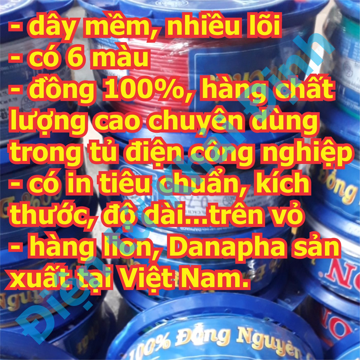 Dây điện đơn dây mềm lõi nhiều sợi nhỏ RV VCm 0.75mm hàng 100% đồng, đủ màu kde5259
