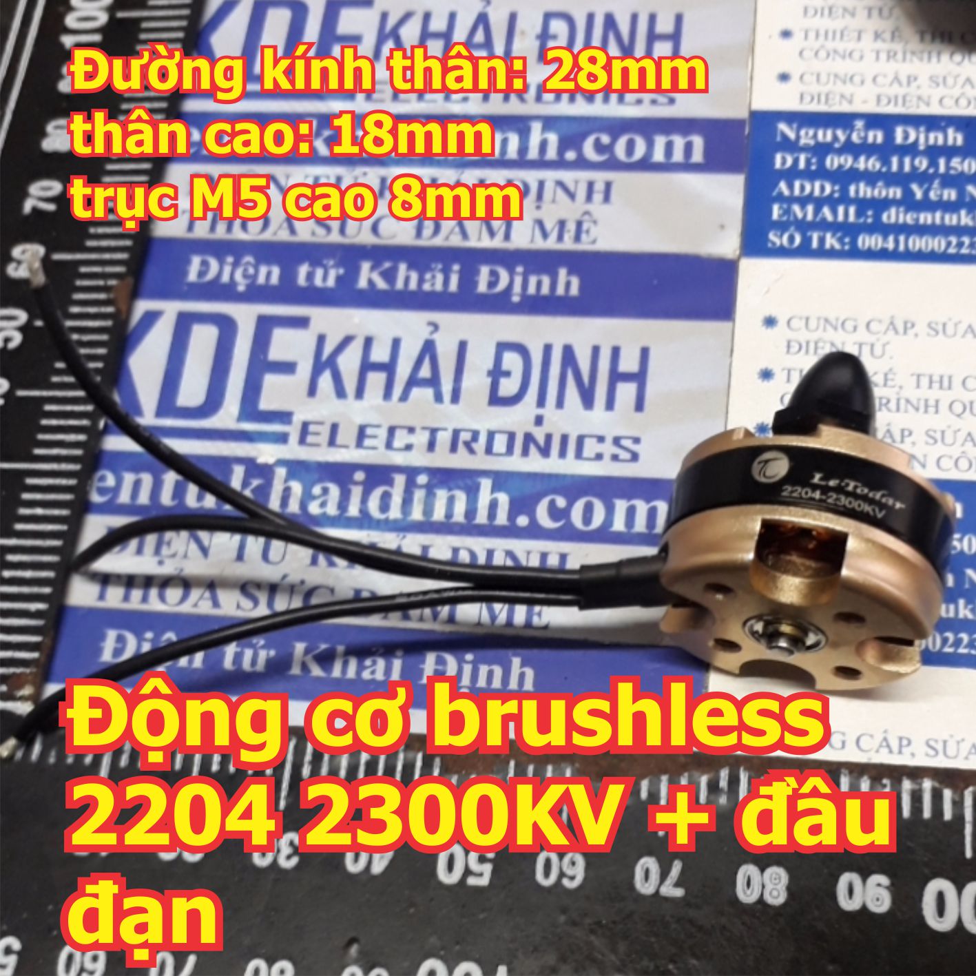 động cơ brushless, không chổi than (bộ 2 động cơ thuận nghịch + đầu đạn) 2204 2300KV, màu vàng sâm panh  kde5489