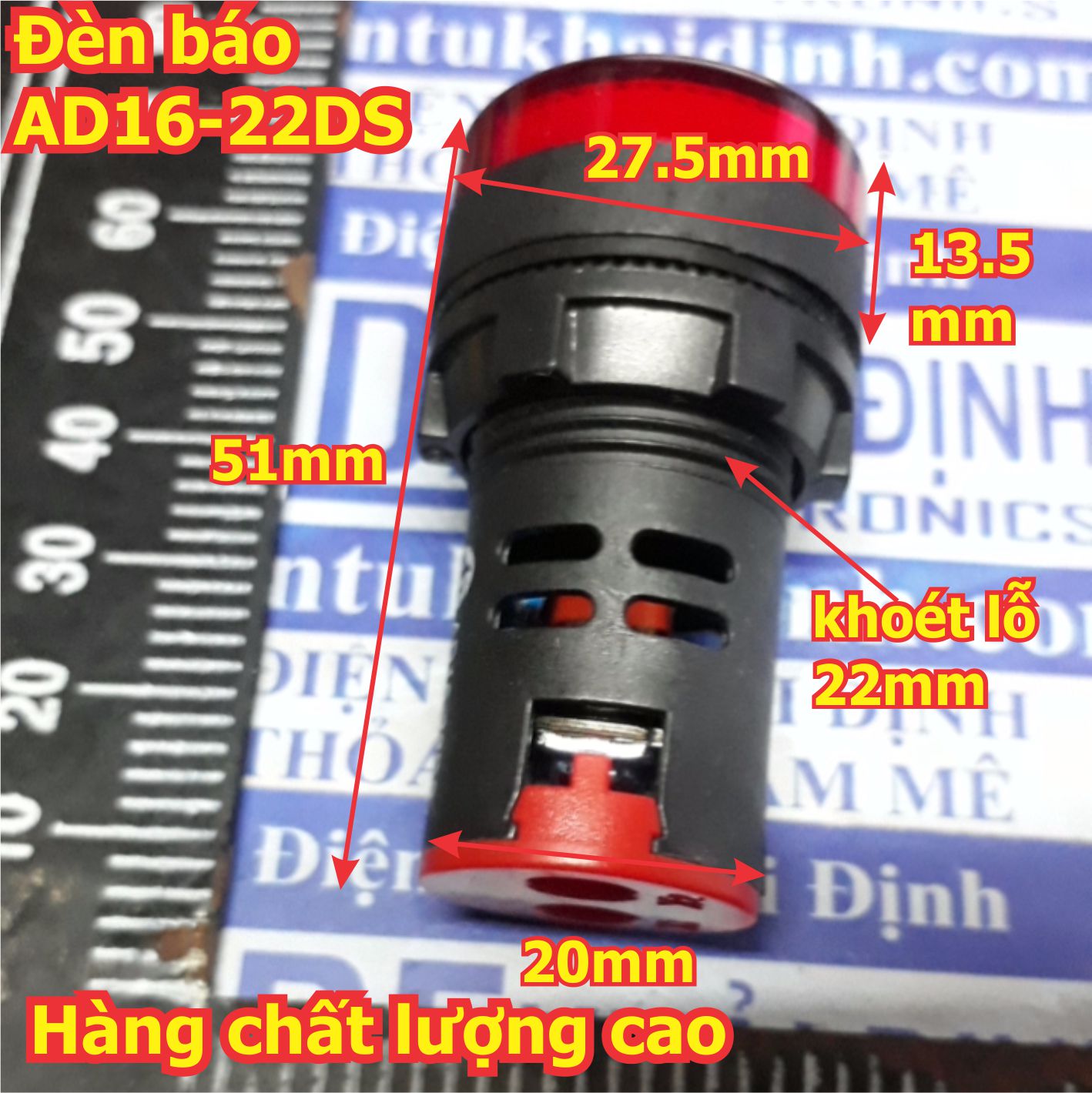 Đèn báo có điện áp, đèn báo nguồn, LED, AD16-22DS, điện áp 12V AC/DC kde5524