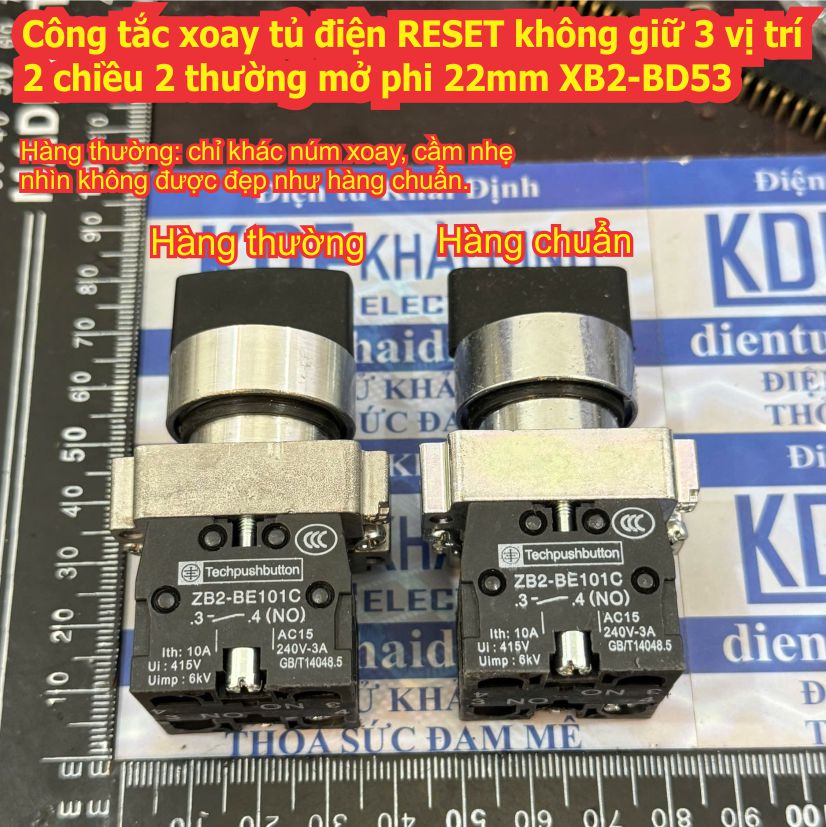 Công tắc xoay tủ điện RESET, không giữ, 2 chiều, 2 thường mở, phi 22mm, XB2-BD53 kde5620