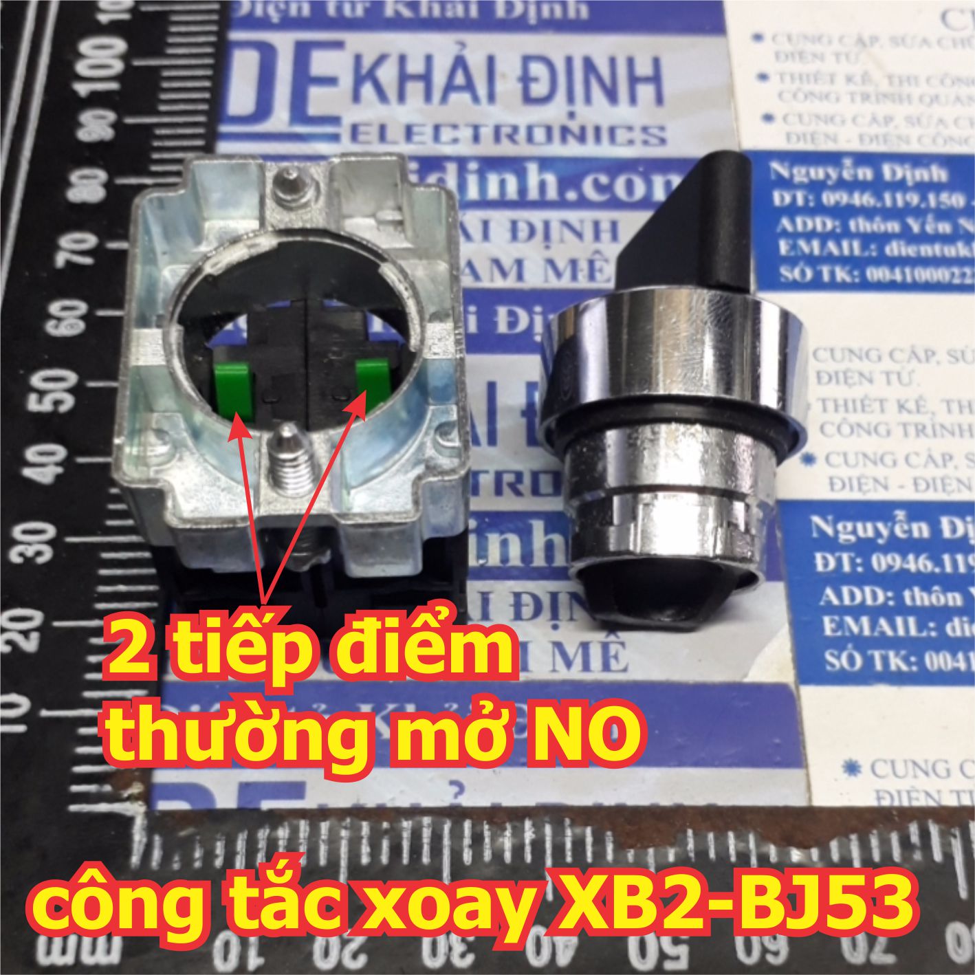 Công tắc xoay tủ điện RESET, không giữ, 2 chiều, 2 thường mở, phi 22mm, cần dài XB2-BJ53 kde5623