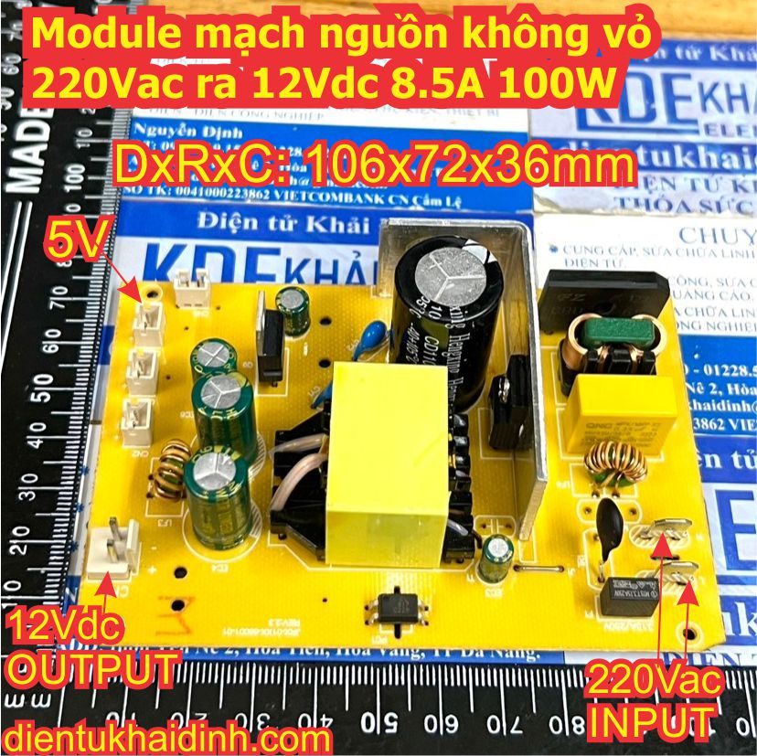 Module mạch nguồn không vỏ 220Vac ra 12Vdc 8.5A 100W kde5642