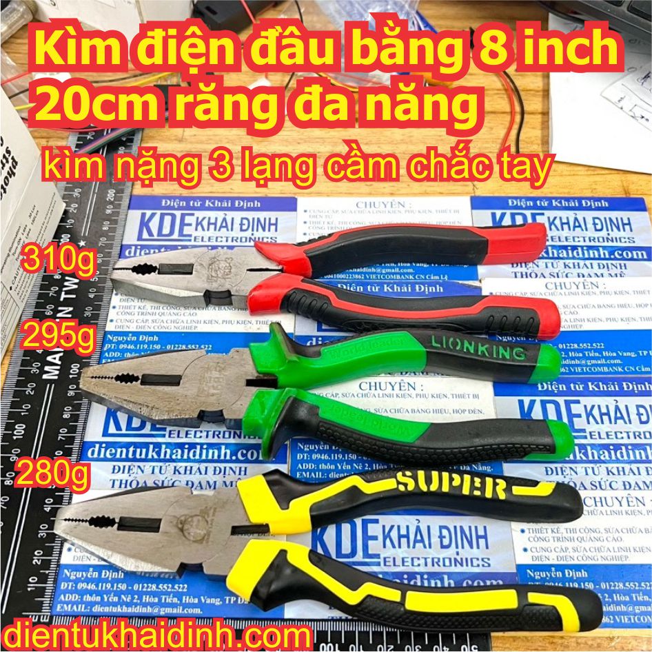 Kìm điện đầu bằng 8 inch 20cm răng đa năng mẫu 1 màu vàng kde5643