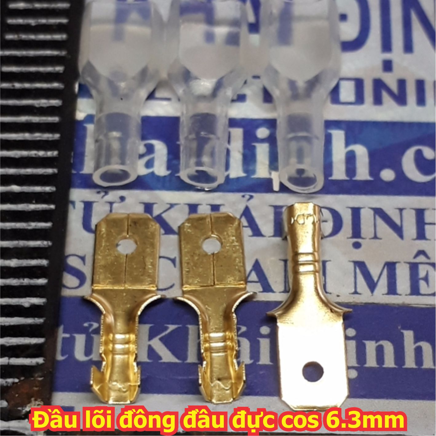 Đầu lõi đồng header, jack oto, đầu cái / đực cos 6.3mm, bấm dây 0.75-1.5mm, vỏ nhựa trong kde5153