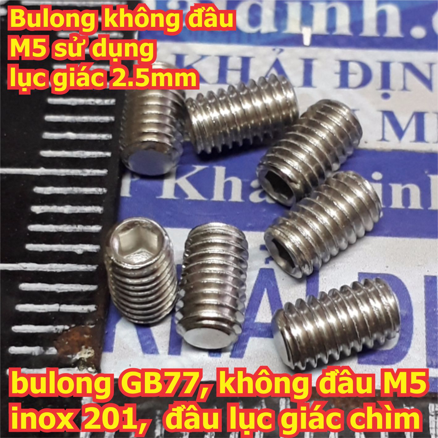 bulong bu lông vít pake GB77, không đầu M5 inoc inox 201, đầu lục giác chìm, các chiều dài 5mm ~ 30mm kde5720