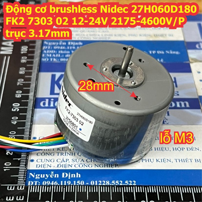 Động cơ không chổi than brushless Nidec 27H060D180 FK2 7303 02 12-24V 2175-4600V/P trục 3.17mm kde5784