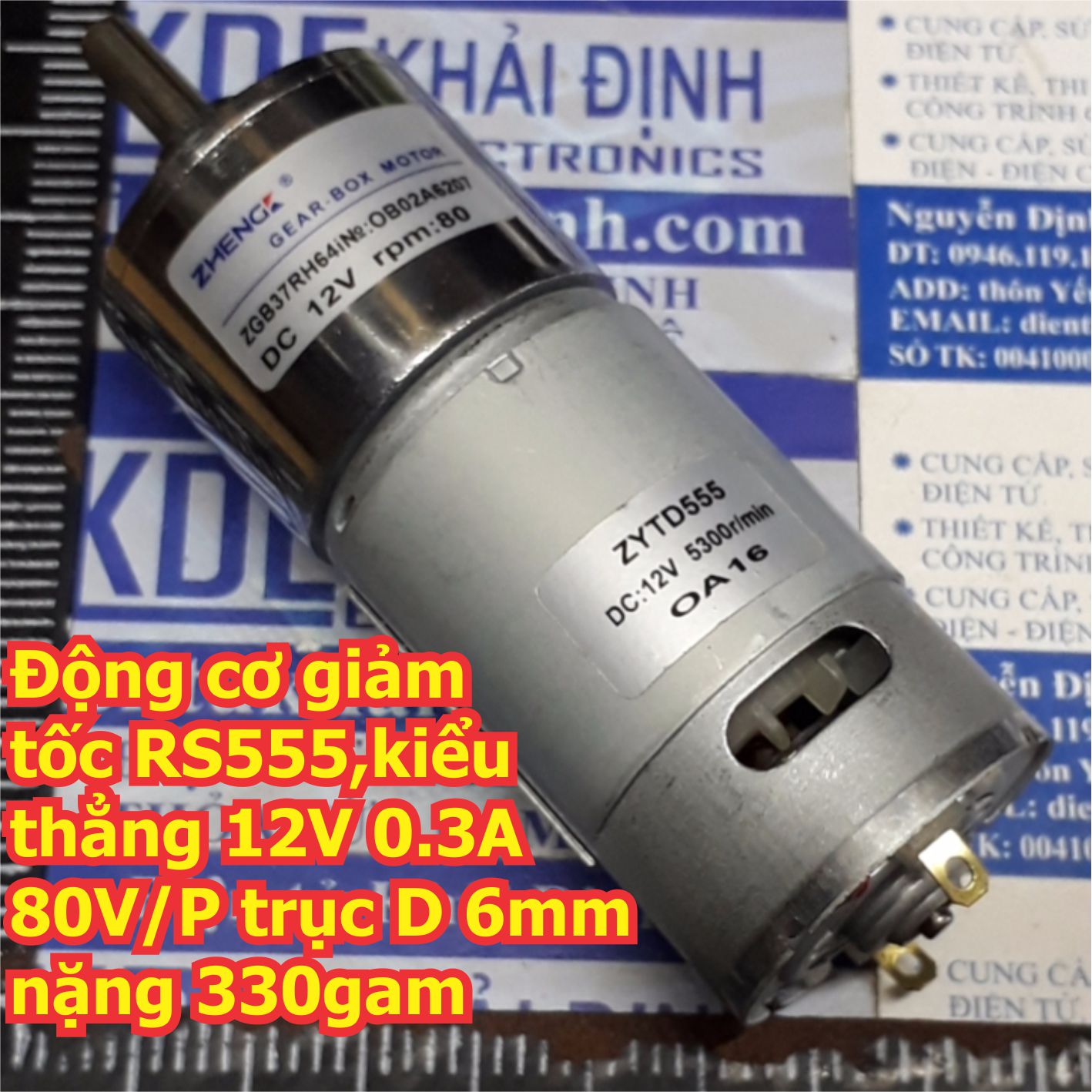 Động cơ giảm tốc 555 RS555 ZGB37 kiểu thẳng 12V 0.3A 5V/P 80V/P trục D 6mm 330gam kde5915
