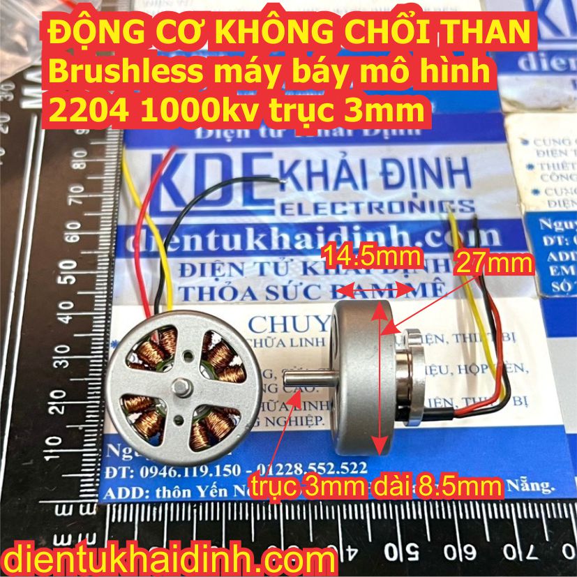 ĐỘNG CƠ KHÔNG CHỔI THAN Brushless máy báy mô hình 2204 1000kv trục 3mm kde5973