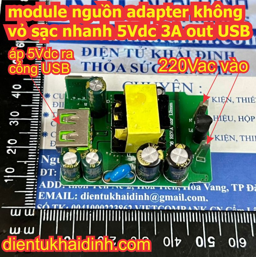 module nguồn adapter không vỏ sạc nhanh 5Vdc 3A out USB kde6059