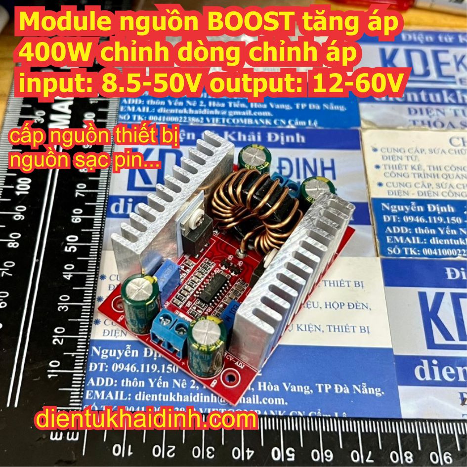 Module nguồn BOOST tăng áp cấp 400W chỉnh dòng, áp in: 8.5-50V out: 12-60V kde6061