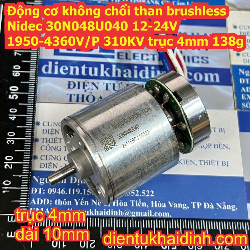 Động cơ không chổi than brushless Nidec 30N048U040 12-24V 1950-4360V/P 310KV trục 4mm 138g kde6062