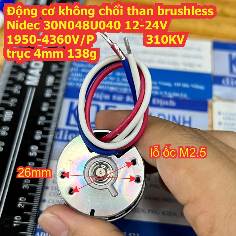 Động cơ không chổi than brushless Nidec 30N048U040 12-24V 1950-4360V/P 310KV trục 4mm 138g kde6062