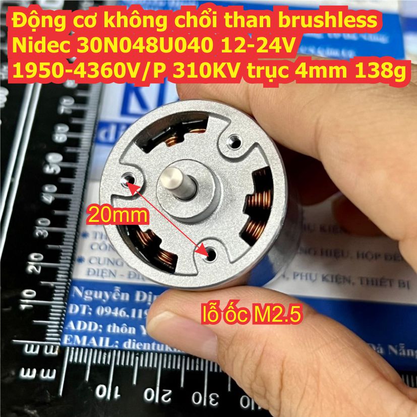 Động cơ không chổi than brushless Nidec 30N048U040 12-24V 1950-4360V/P 310KV trục 4mm 138g kde6062