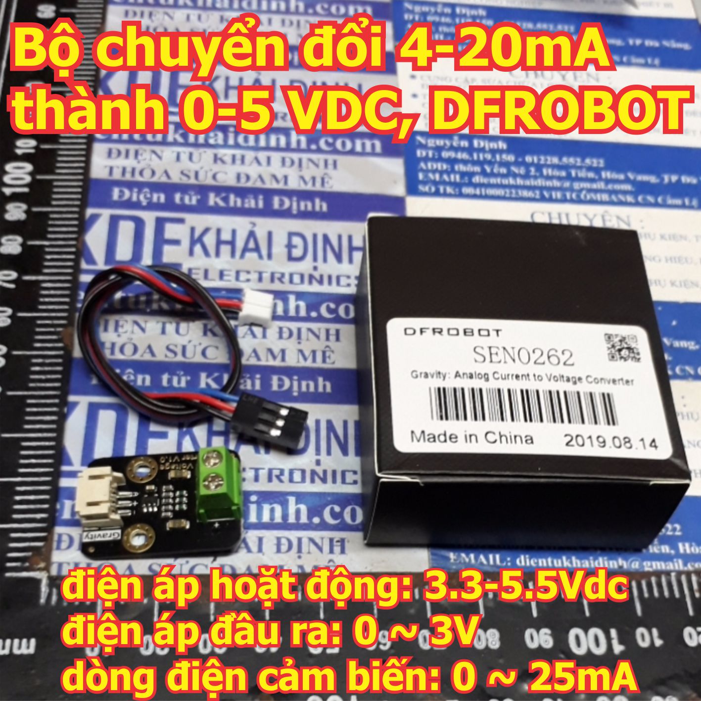 Bộ chuyển đổi 4-20mA thành 0-5 VDC, dùng chuyển đổi tín hiệu các cảm biến công nghiệp, DFROBOT kde6099