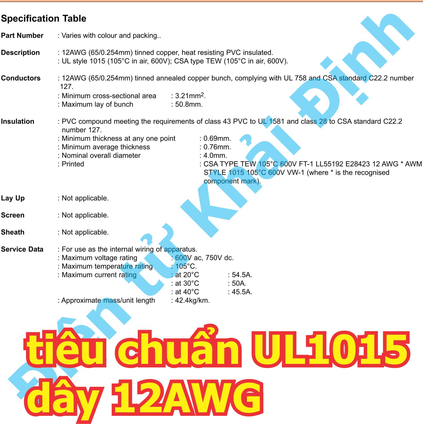 Dây đế cầu chì DẸP, loại TO, XE OTO dạng dây ra dây UL1015 AWG 54A/600V kde4473