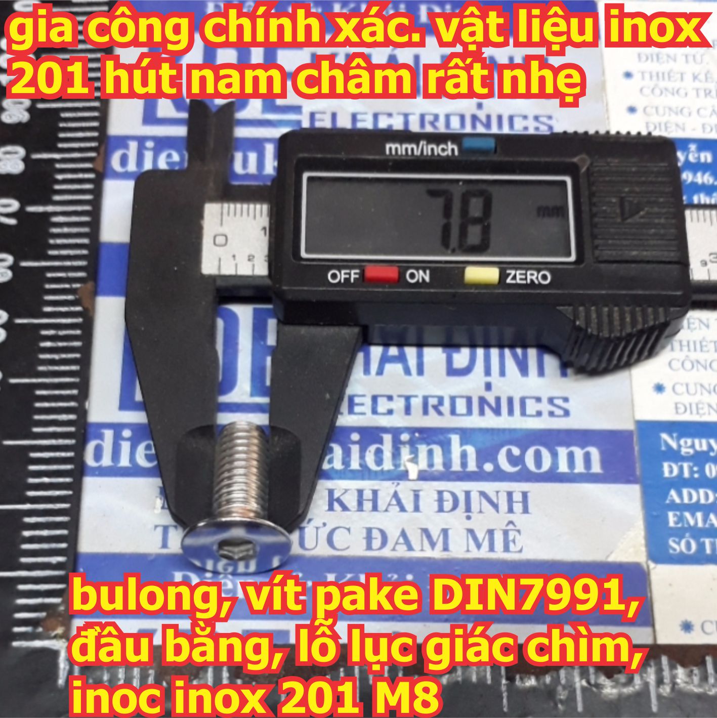 bulong bu lông vít pake DIN7991, đầu bằng, lỗ lục giác chìm, inoc inox 201 M8 các loại 12mm ~100mm kde6120