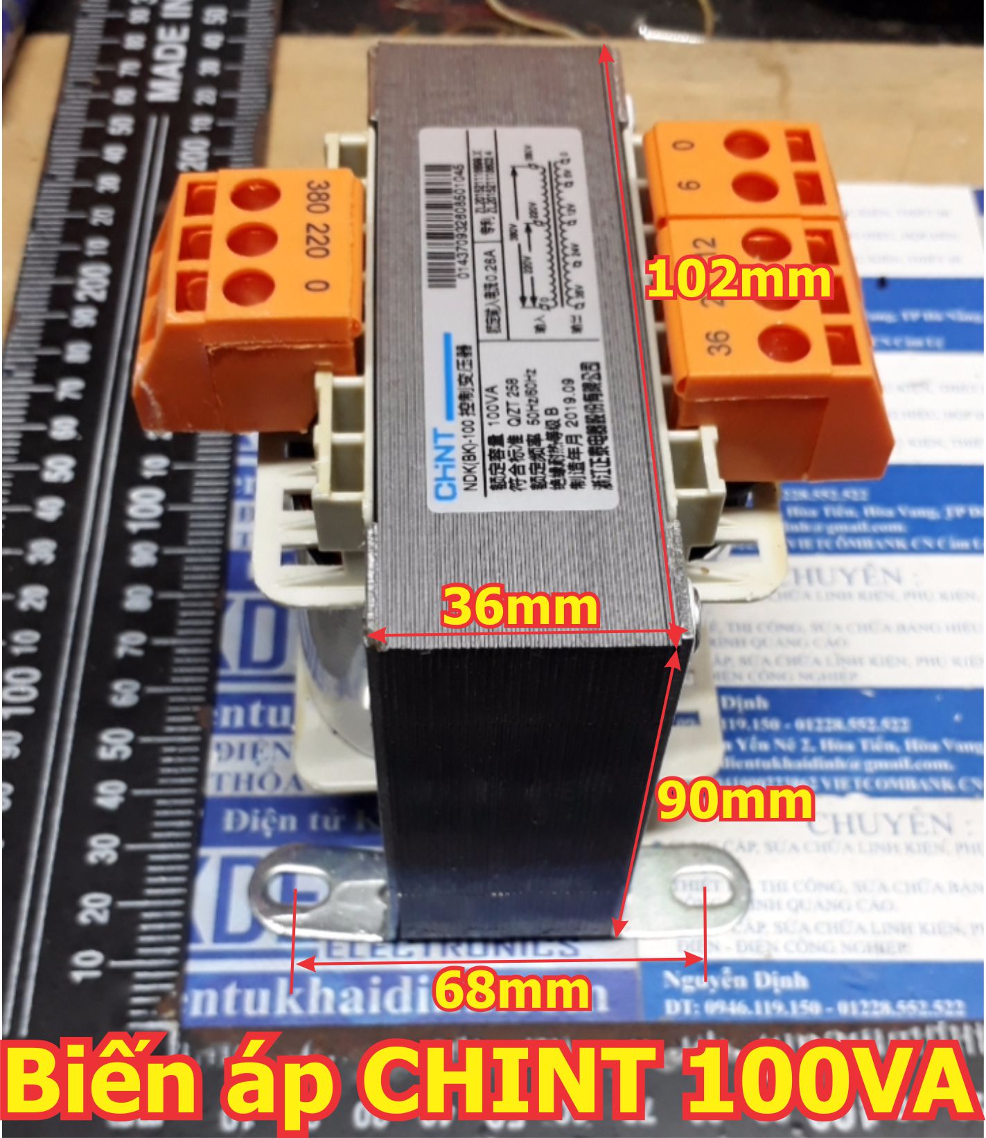 Biến áp cách ly Biến thế hàng CHINT NDK-100VA 100W 220V/380V 6V/12V/24V/36V hàng nặng 2.1kg kde6196