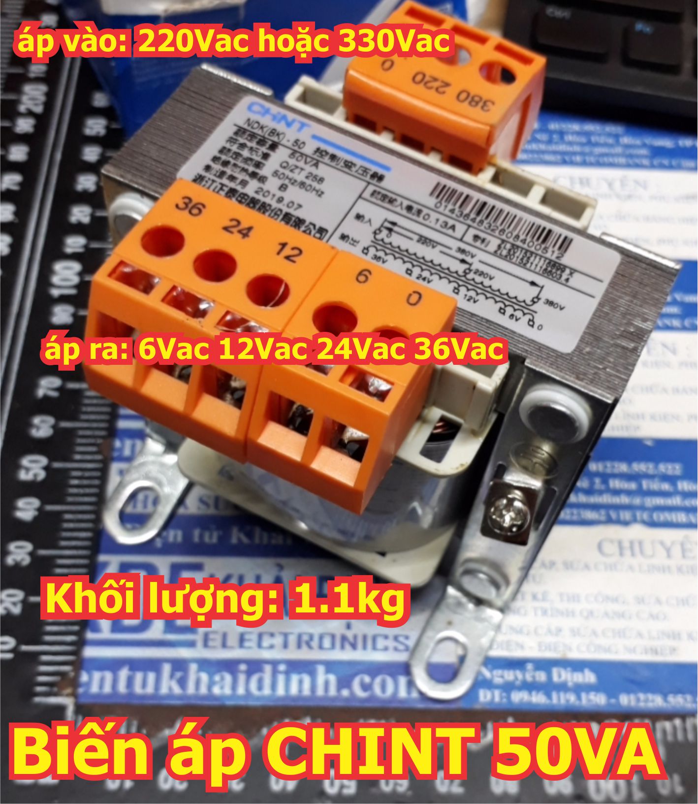 Biến áp cách ly Biến thế hàng CHINT NDK-50VA 50W 220V/380V 6V/12V/24V/36V hàng nặng 1.1kg kde6197