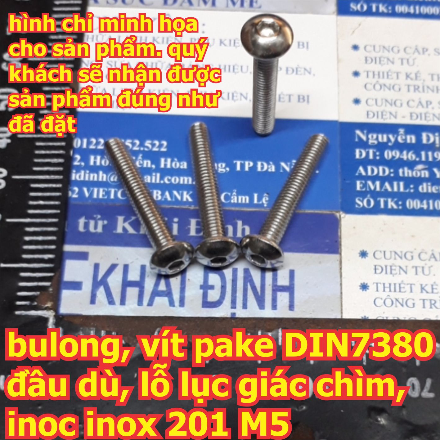 bulong bu lông vít pake DIN7380, đầu dù, lỗ lục giác chìm, inoc inox 201 M5 các loại dài 8mm ~ 50mm kde6273