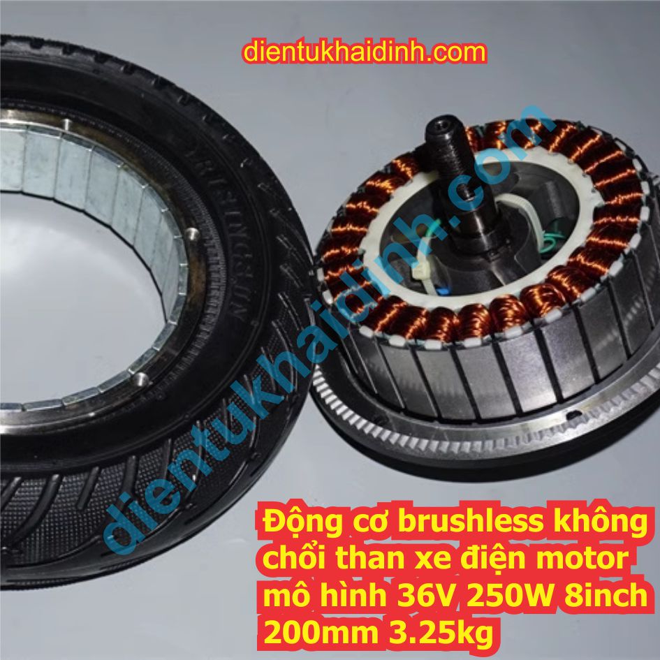 Động cơ brushless không chổi than xe điện motor xe mô hình 36V 250W 8inch 200mm 3.25kg kde6296