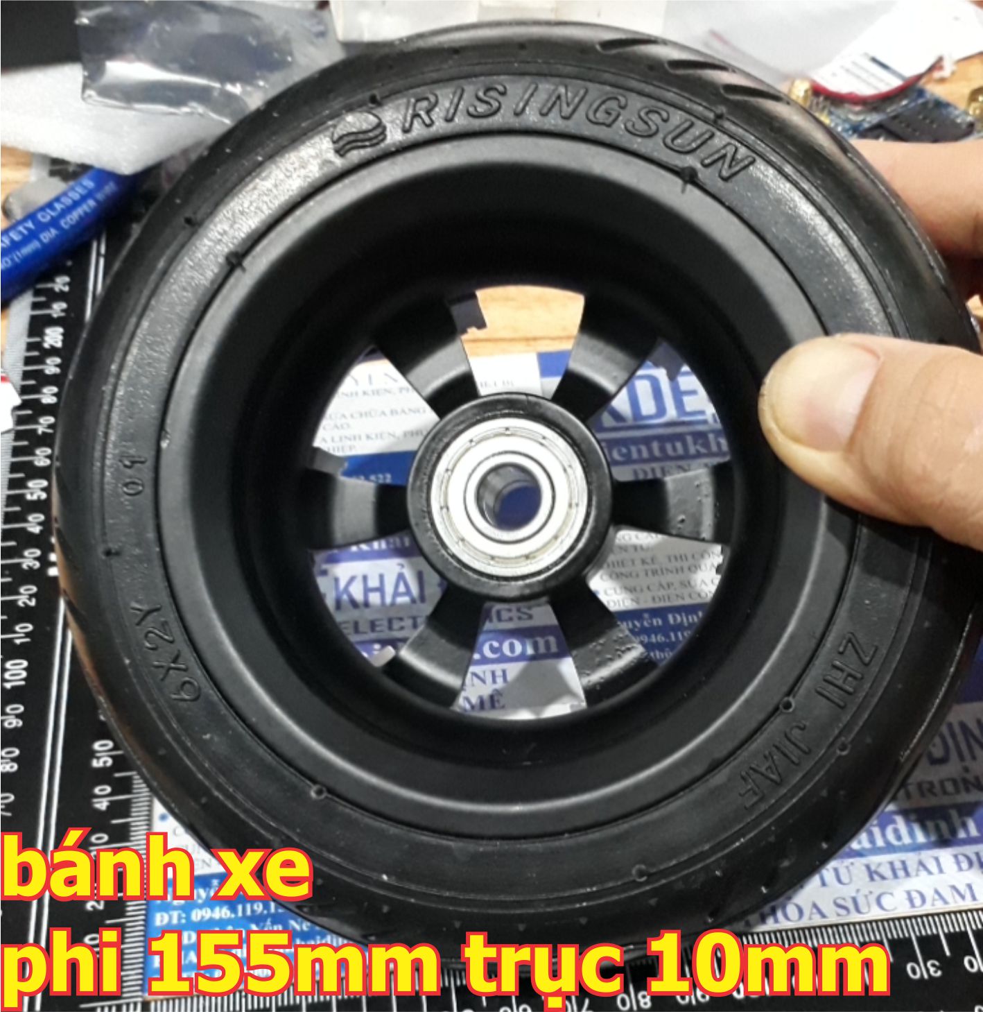 bánh xe lốp đúc chế xe tự cân bằng, xe điện phi 155mm trục 10mm kde6375