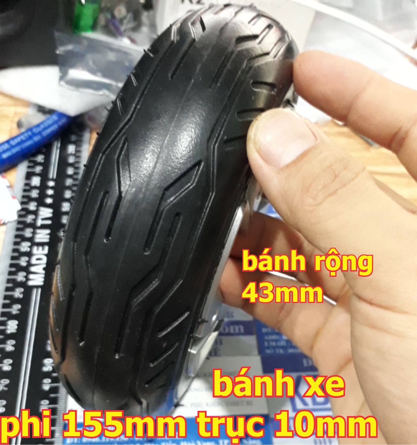 bánh xe lốp đúc chế xe tự cân bằng, xe điện phi 155mm trục 10mm kde6375