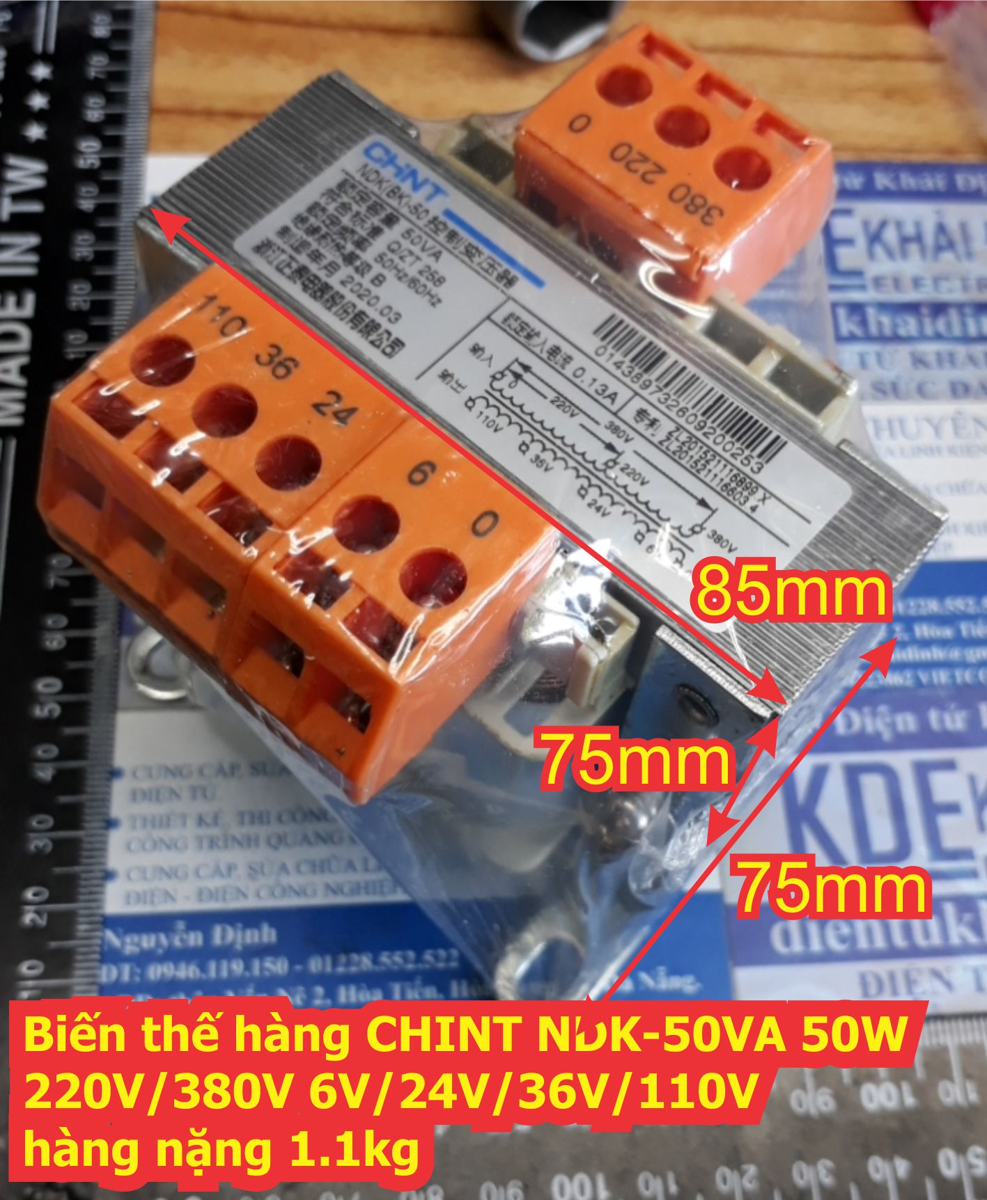 Biến áp cách ly Biến thế hàng CHINT NDK-50VA 50W 220V/380V 6V/24V/36V/110V hàng nặng 1.2kg kde6410