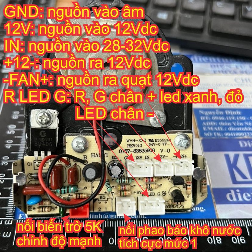 Bảng mạch điều khiển máy phun sương tạo hơi ẩm 12V 28V WHB-XX2 / có nguồn 23W YTH17A kde6424