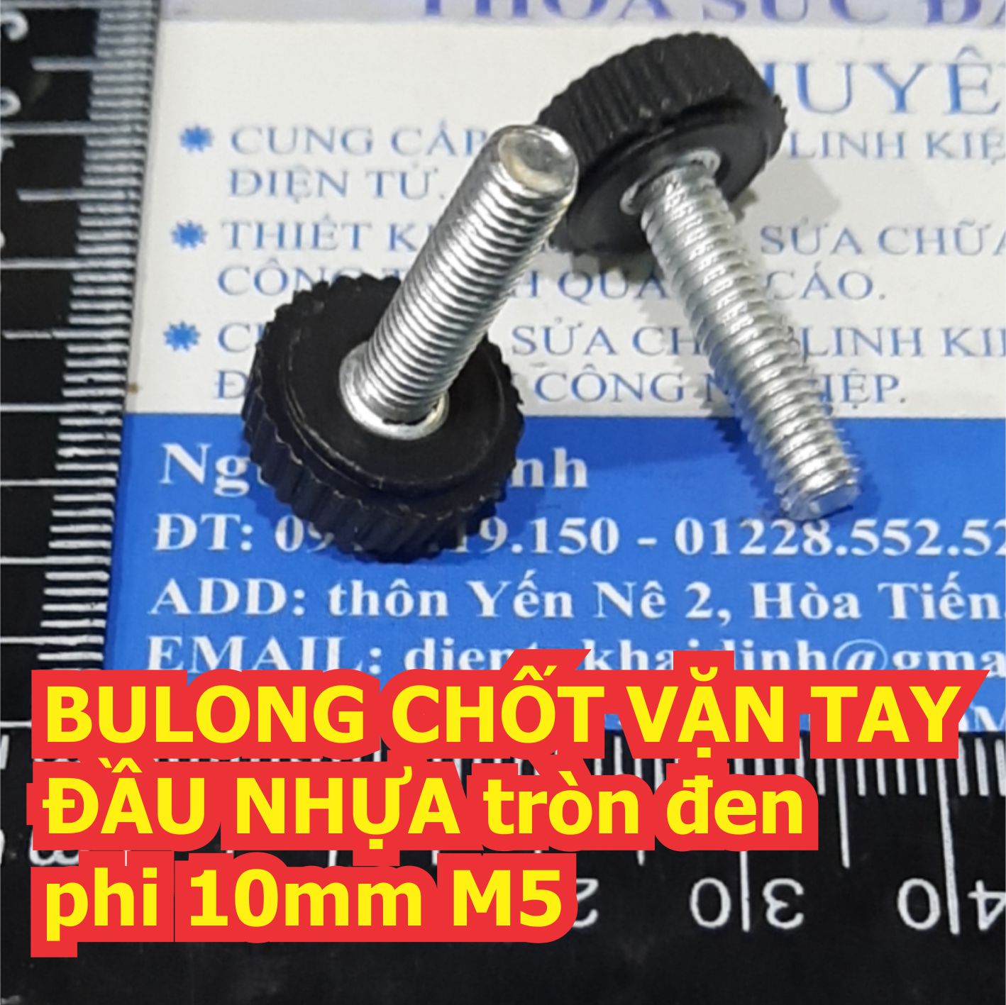 BULONG bu lông CHỐT VẶN TAY ĐẦU NHỰA tròn đen phi 10mm thân ren phi M5 kde6566
