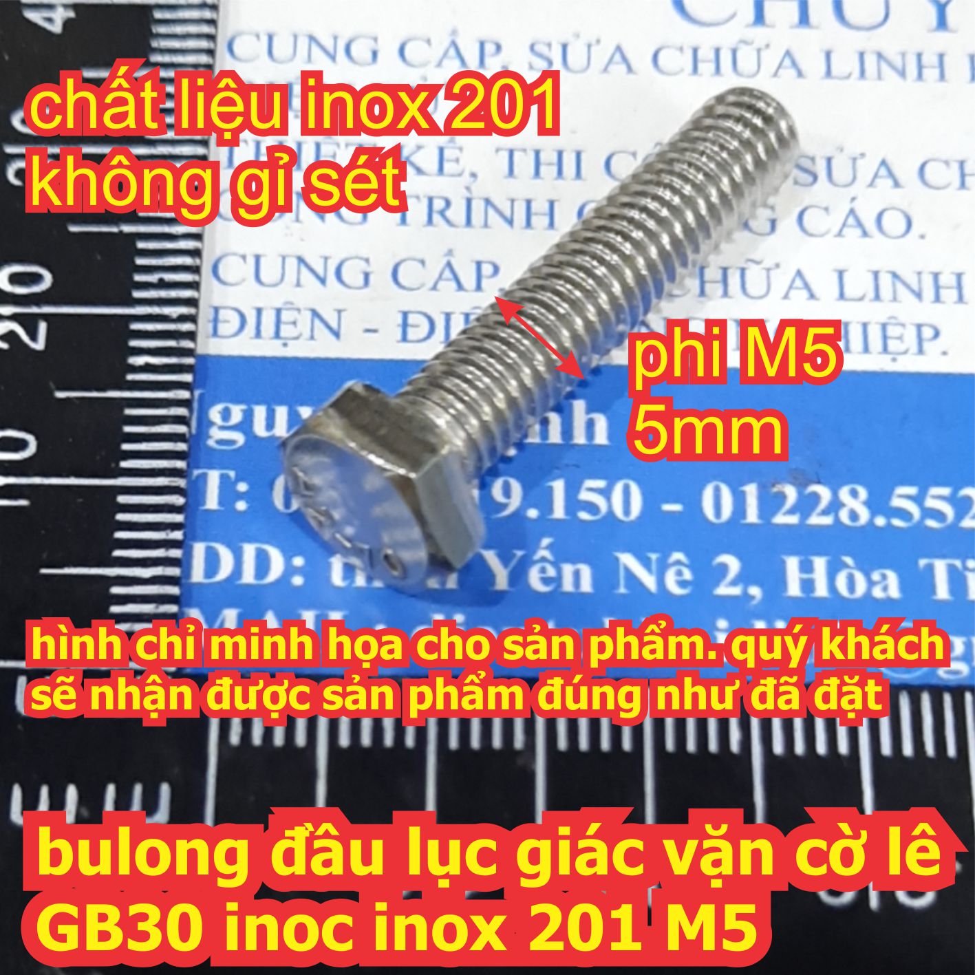 bulong bu lông đầu lục giác vặn cờ lê GB30 inoc inox 201 M5 dài 10mm ~ 45mm kde6619