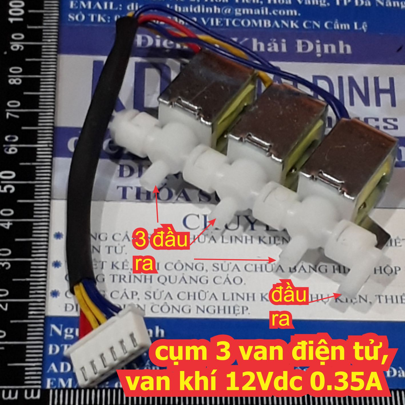 cụm 3 van điện tử, van khí 12Vdc 0.35A lỗ ống phi 4mm, thường đóng kde6731