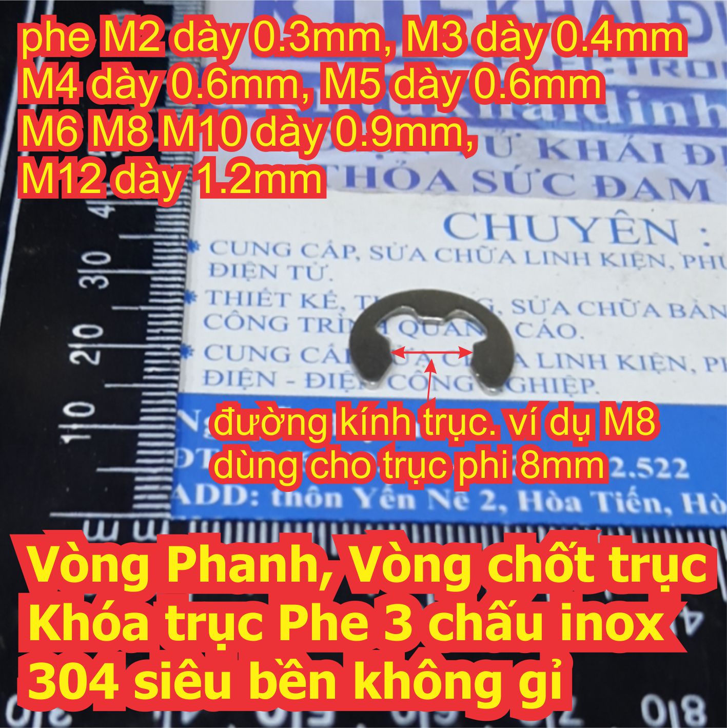 Vòng Phanh, Vòng chốt trục Khóa trục Phe 3 chấu inox 304 siêu bền không gỉ M2 ~ M12 kde6747