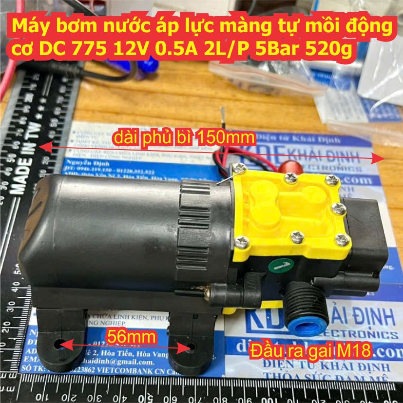Máy bơm nước áp lực tăng áp màng tự mồi động cơ DC 775 12V 0.5A 2L/P 5Bar 60PSI 520g kde6784