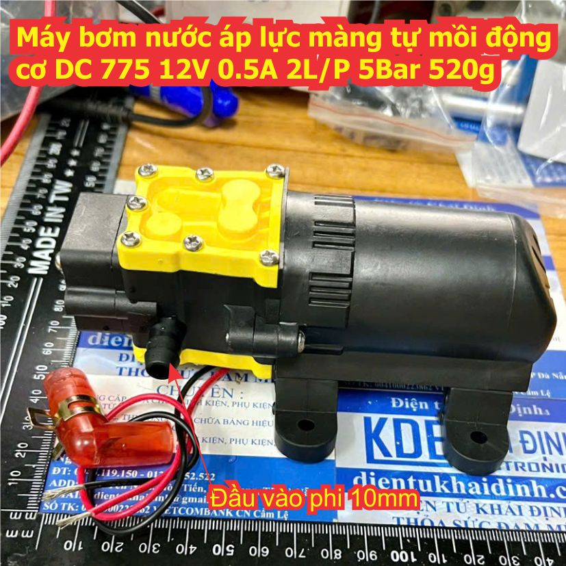 Máy bơm nước áp lực tăng áp màng tự mồi động cơ DC 775 12V 0.5A 2L/P 5Bar 60PSI 520g kde6784