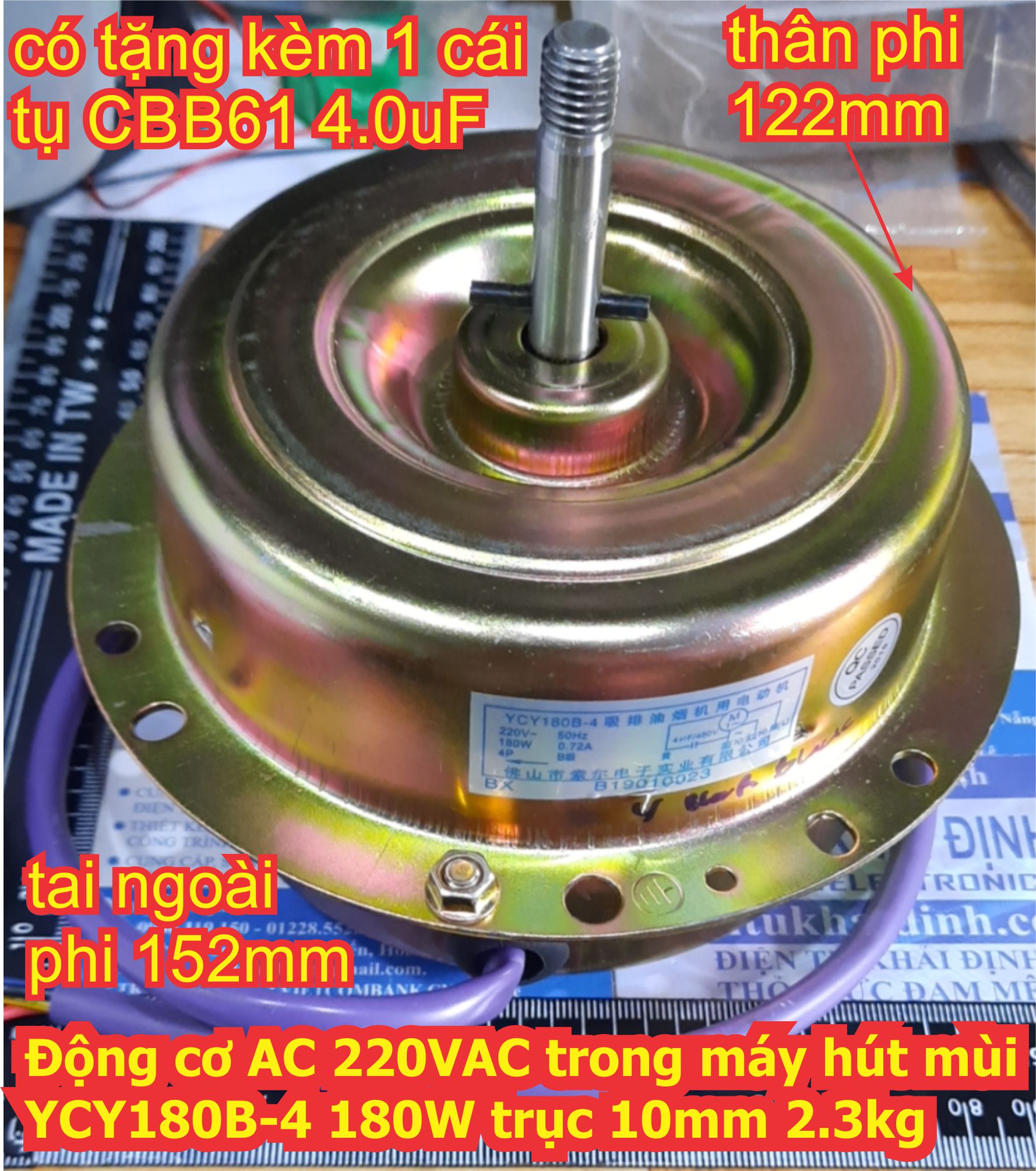 Động cơ AC 220VAC trong máy hút mùi YCY180B-4 YPY 1050V/P 160W 180W trục 10mm 1.8kg 2.1Kg kde6828