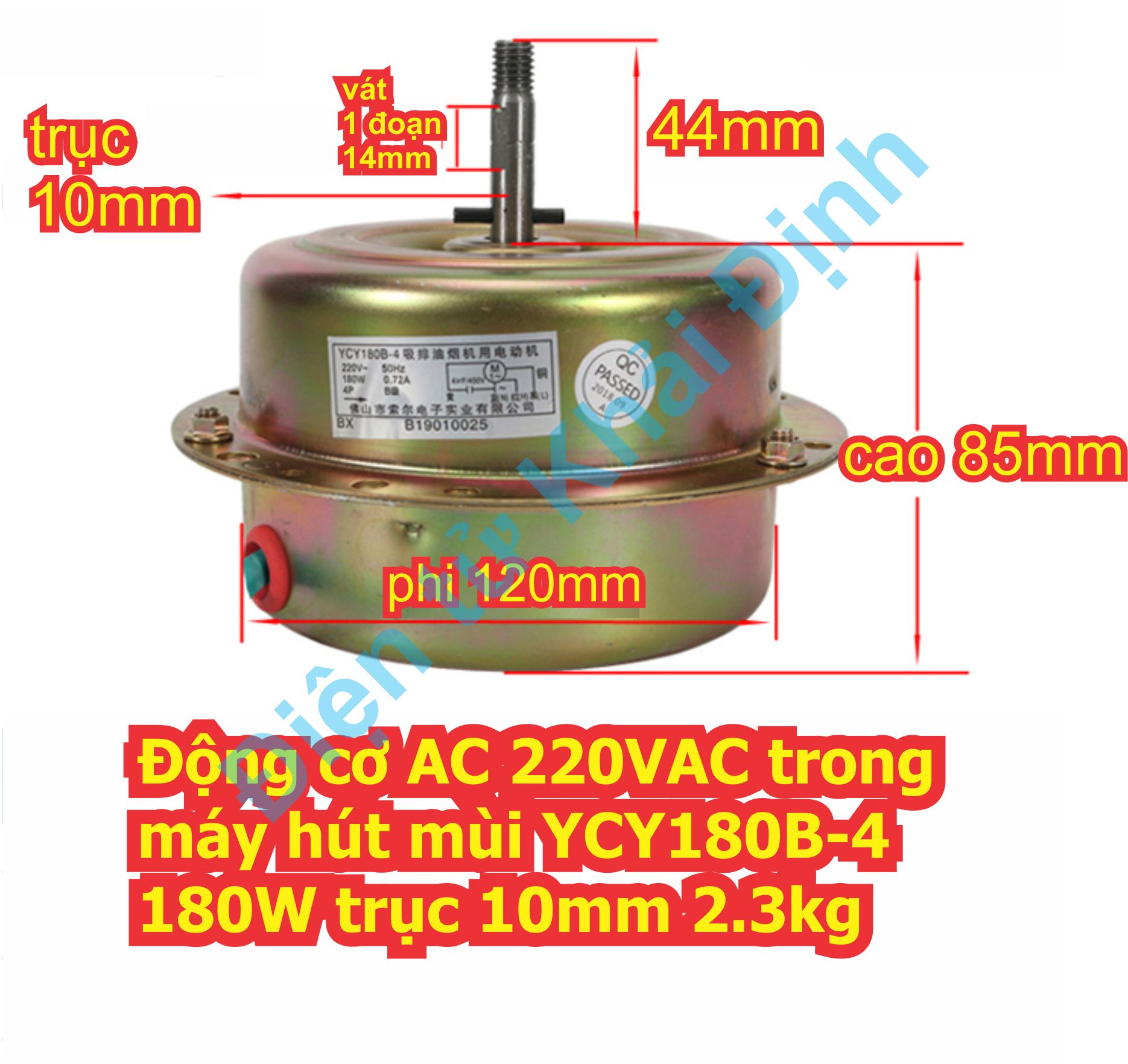 Động cơ AC 220VAC trong máy hút mùi YCY180B-4 YPY 1050V/P 160W 180W trục 10mm 1.8kg 2.1Kg kde6828