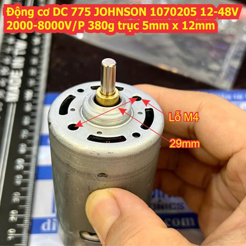 Động cơ DC 775 JOHNSON 1070205 12-48V 2500-10000V/P 380g trục 5mm x 12mm kde6859