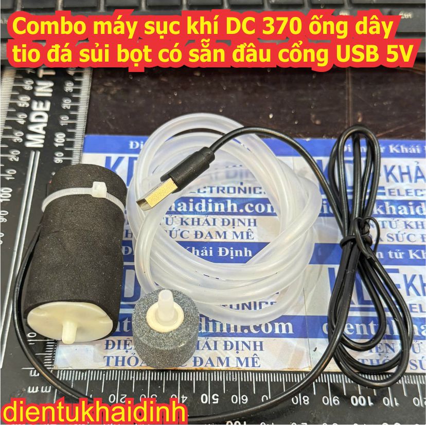 Máy bơm sục không khí mini 370 3.7Vdc 1A ống 4.2mm 120Kpa combo máy bơm dây tio đá sục đầu usb kde3989