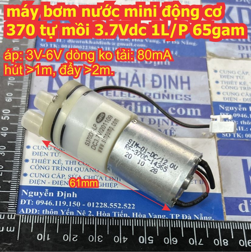 máy bơm nước mini động cơ 370 tự mồi 3.7Vdc 1L/P 65gam ống 6mm kde6947