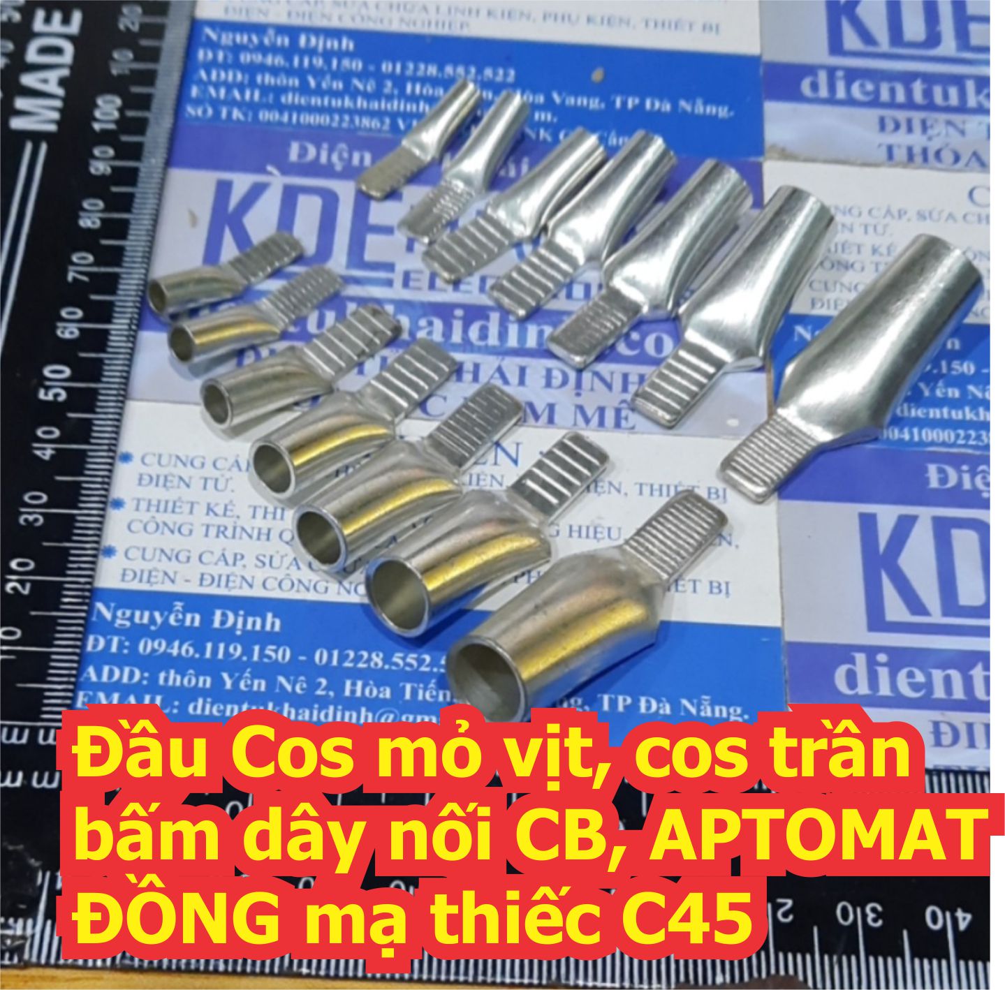 Đầu Cos mỏ vịt cốt trần bấm dây nối CB, APTOMAT… ĐỒNG mạ thiếc C45 cho dây 4mm2 ~ 50mm2 kde7103