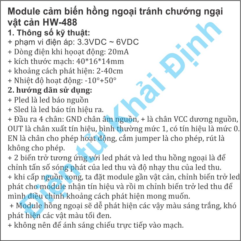 Module cảm biến hồng ngoại tránh chướng ngại vật cản HW-488 kde7117
